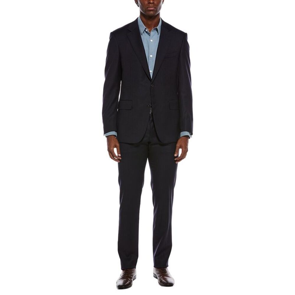 Canali Mens 2Pc Wool-Blend Suit With Flat Front Pant, Blue